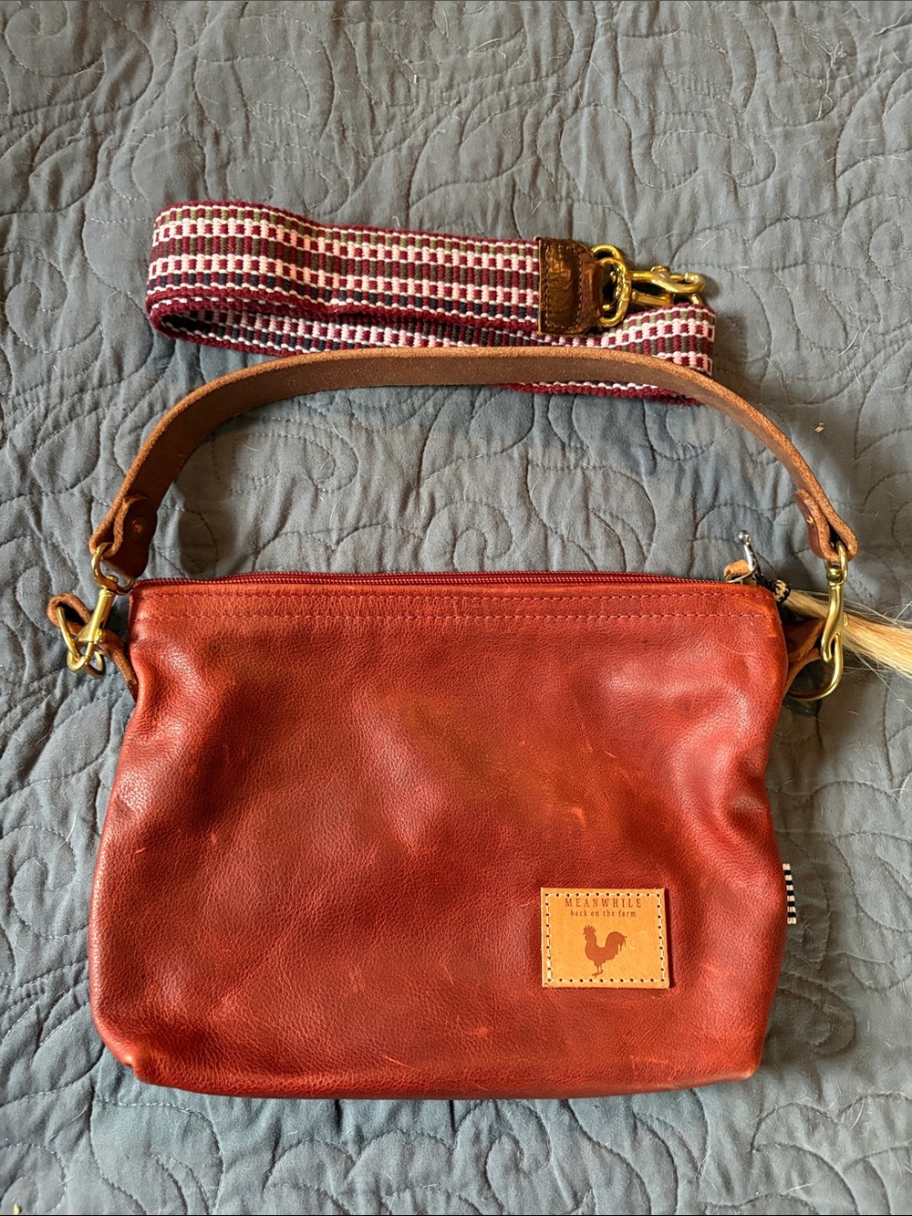 Meanwhile Back on the Farm sling bag with webbed crossbody